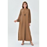 Kolyeli Piliseli Sandy Elbise - Camel - Standart