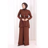 Kolyeli Tunik Pantolon Takım 8027 Kahverengi