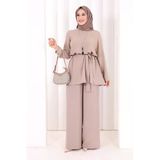 Kolyeli Tunik Pantolon Takım 8027 Vizon