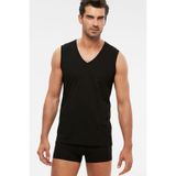 Kom Erkek V-Yaka Kolsuz Atlet,%100 Pamuk, Siyah, S-2XL