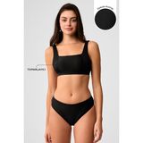 Kom Kelly Dokulu Kumaşlı Büstiyer Bikini - 38 - Siyah