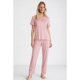 Kom Kyle Saten Detaylı Pijama Takımı - Pembe