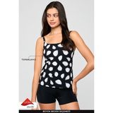 Kom Licha Puan Desenli Şortlu Tankini - 46 - Siyah