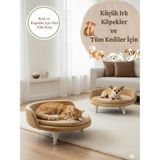 Komano Pontika Küçük Irk Köpekler ve Tüm Kediler Için Yumuşak Konforlu Peluş Taht Yatak | Modern Şık Tasarım | Ev Dekoruna Uyumlu Rahat Dinlenme Köşesi | Dayanıklı Ayaklı Kedi ve Köpek Yatağı - 45 cm - Kahverengi