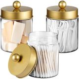 Komashr 3 Parça Çiftlik Evi Dekoru Qtip Tutucu Eczacı Kavanozları Banyo Vanity Depolama Düzenleyici - Tezgah Üstü Teneke Kutu Plastik Kap ve Pamuklu Çubuk, Top, Ped, Diş İpi, Kağıt Klipsleri için