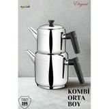 Kombi Orta Boy Bakalit Kulplu Çaydanlık Takımı - Siyah