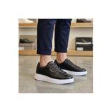KOMCERO Bağcıklı Kalın Taban Sade Model Erkek Hakiki Deri Günlük Sneaker Ayakkabı K1372-2225,Siyah - Beyaz 40