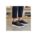 KOMCERO Bağcıklı Kalın Taban Sade Model Erkek Hakiki Deri Günlük Sneaker Ayakkabı K1372-2225,Siyah - Beyaz 44
