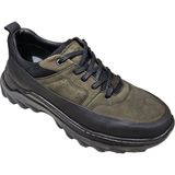 Komcero K3256-25283 Siyah Haki Bağcıklı Kat Deri Havuz Taban Casual Erkek Outdoor Ayakkabı