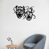 Komedi ve Trajedi Tiyatro Maskeleri Duvar Sanatı, Siyah Metal, Drama Dekoru (20"X14"/50X34CM)