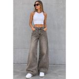 komera Kadın kahve rengi baggy 9w_s34 yüksek bel %100 koton denim pantolon