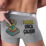 Komik Boxer - Dokununca Çalışır Boxer Komik Erkek Baksır Sevgiliye Eşe Hediye İç Giyim Komik Baksır (Gri, L)
