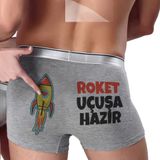 Komik Boxer - Uçuşa Hazır Roket Komik Erkek Baksır Sevgiliye Eşe Hediye İç Giyim Komik Baksır (Gri, M)