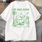 Komik Dinozor Meme T Shirt Hayat Iyi Aptal Tshirt Retro 90S Dino T-Shirt Meme Grafikli Tişört 2969 - Beyaz