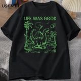 Komik Dinozor Meme T Shirt Hayat Iyi Aptal Tshirt Retro 90S Dino T-Shirt Meme Grafikli Tişört 2969 - Siyah - XL