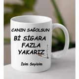 Komik - Esprili Kupa Canın Sağolsun Bir Fazla Yakarız Tasarımlı Isim Soyisim Yazılı Kişiye Özel Kupa Bardak - Beyaz