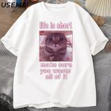 Komik Kedi Meme Grafik Tees Kediler Dank Memes T Shirt Komik Aptal Kediler T-Shirt Erkek Kadı - Beyaz - XL