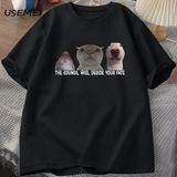 Komik Kedi Meme Teegrafik T Shirt Erkek Kadın Aptal Hayvanlar T-Shirt Pamuk Büyük Boy 2965 - Siyah - XL