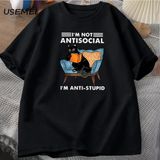 Komik Kedi Okuma Kitap T-Shirt Grafik Tees Pamuk Erkek Giyim O Boyun Meme Kısa Kollu Tees Har 2832 - Siyah - XL