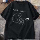 Komik Kurbağa Öz Bakım T-Shirt Retro Cottagecore Kurbağa Baskılı Tshirt Kadın Erkek Yaz Yuvar - Siyah - XL