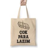 Komik Söz Çok Para Lazım Bez Çanta Uzun Saplı - Açık Bej - 40 X 40