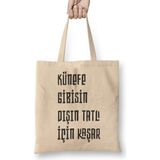 Komik Söz Künefe Gibisin Dışın Tatlı Için Kaşar Bez Çanta Uzun Saplı - Açık Bej - 40 X 40