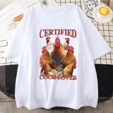 Komik Tavuk Meme Grafik T-Shirt Erkek Kadın Klasik Yüksek Kaliteli Giyim % 100% Pamuk Te - Beyaz