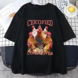 Komik Tavuk Meme Grafik T-Shirt Erkek Kadın Klasik Yüksek Kaliteli Giyim % 100% Pamuk Te - Siyah - XL