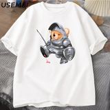 Komik Teddy Bear Grafik T Shirt Erkek Pamuk Kısa Kollu Tişört Kadın Giyim Baskı Moda Boy Tee 3084 - Beyaz
