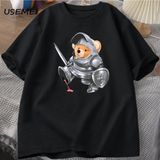 Komik Teddy Bear Grafik T Shirt Erkek Pamuk Kısa Kollu Tişört Kadın Giyim Baskı Moda Boy Tee 3084 - Siyah