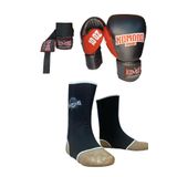 KOMODO SPORT Boks Eldiveni 10 Oz/Kick Boks,Muay Thai Ayak Bilek Çorap/3,5 Metre Boks Bandajı 3 lü Set