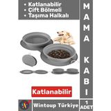 Kompakt Katlanabilir Evcil Hayvan Kedi Köpek Taşıma Kancalı Ayarlanabilir Çift Bölmeli Mama Su Kabı