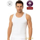 Kompedan 3'lü Paket Pamuklu Ribana Kalın Askılı Erkek Atlet | Beyaz K0113 - 2XL
