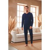 Kompedan Erkek Uzun Kollu 4 Mevsim Penye Süprem Önü Patlı Pijama Takımı | Lacivert 802 - XL