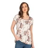 Kompedan Kadın Doğal Tonlu Floral Desenli Kısa Kol Bluz | Özkan Kahverengi 26547