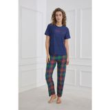 Kompedan Kadın Ekose Desenli Bisiklet Yaka Pijama Takım | Lacivert 30102-1281