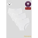 Kompedan Kadın Yüksek Bel Pamuklu Ribana Slip Külot 3'lü Paket – Esnek & Rahat | Beyaz K0305 - 2XL