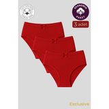 Kompedan Kadın Yüksek Bel Pamuklu Ribana Slip Külot 3'lü Paket – Esnek & Rahat | Kırmızı K0305 - 2XL
