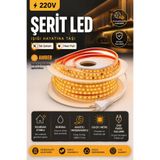 KOMPLİKE 220V 2200K Amber Tak Çalıştır Fişli Esnek Led Şerit - 7 Metre - 120 Çipli - Kesilebilir Yapışkanlı Led