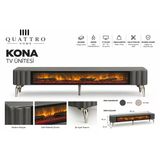Kona Elektrikli Şömineli Tv Ünitesi 160 Cm Antrasit Krom Ayaklı Modern Tv Sehpası