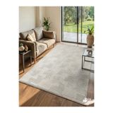 Konak Halı Modern Salon Halısı Premium Seri Açık Krem Emboss Kabartmalı Saçaklı Kaymaz Taban