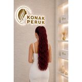 KONAK PERUK Fiber Sentetik Uzun Su Dalgalı Tokalı At Kuyruğu - Kızıl