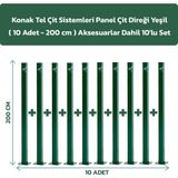 Konak Tel 10 Adet Panel Çit Direği 200 cm Aksesuarlar Dahil Yeşil-Antrasit