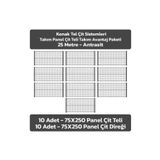 Konak Tel Çit Aksaray 10 Adet Takım Bahçe Panel Çit 75x250 cm 55X150 mm 4.00 Göz Aralığı 10 Adet Direk 75 cm Aksesuarları