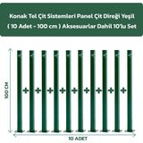 KONAK TEL ÇİT SİSTEMLERİ 10 ADET PANEL ÇİT DİREĞİ 100 CM AKSESUARLAR DAHİL - Yeşil