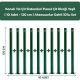 Konak Tel Çit Sistemleri 10 Adet Panel Çit Direği 120 CM Yeşil Avantaj Paket