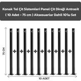 KONAK TEL ÇİT SİSTEMLERİ 10 ADET PANEL ÇİT DİREĞİ 75 CM AKSESUARLAR DAHİL - Antrasit