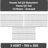 Konak Tel Çit Sistemleri 3 Adet Panel Çit Teli 150 x 250 cm 4 mm Tel Kalınlığı 55 x 150 mm Göz Aralığı - Antrasit
