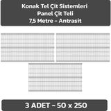 Konak Tel Çit Sistemleri 3 Adet Panel Çit Teli 50 x 250 cm 4 mm Tel Kalınlığı 55 x 150 mm Göz Aralığı - Antrasit