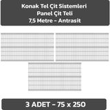 Konak Tel Çit Sistemleri 3 Adet Panel Çit Teli 75 x 250 cm 4 mm Tel Kalınlığı 55 x 150 mm Göz Aralığı - Antrasit